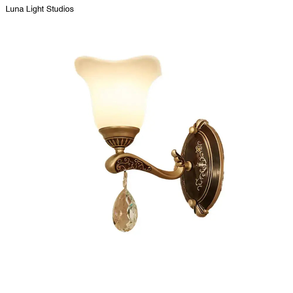 Antique brass crystal drop wall lamp bedroom sconce with e12 e14 base