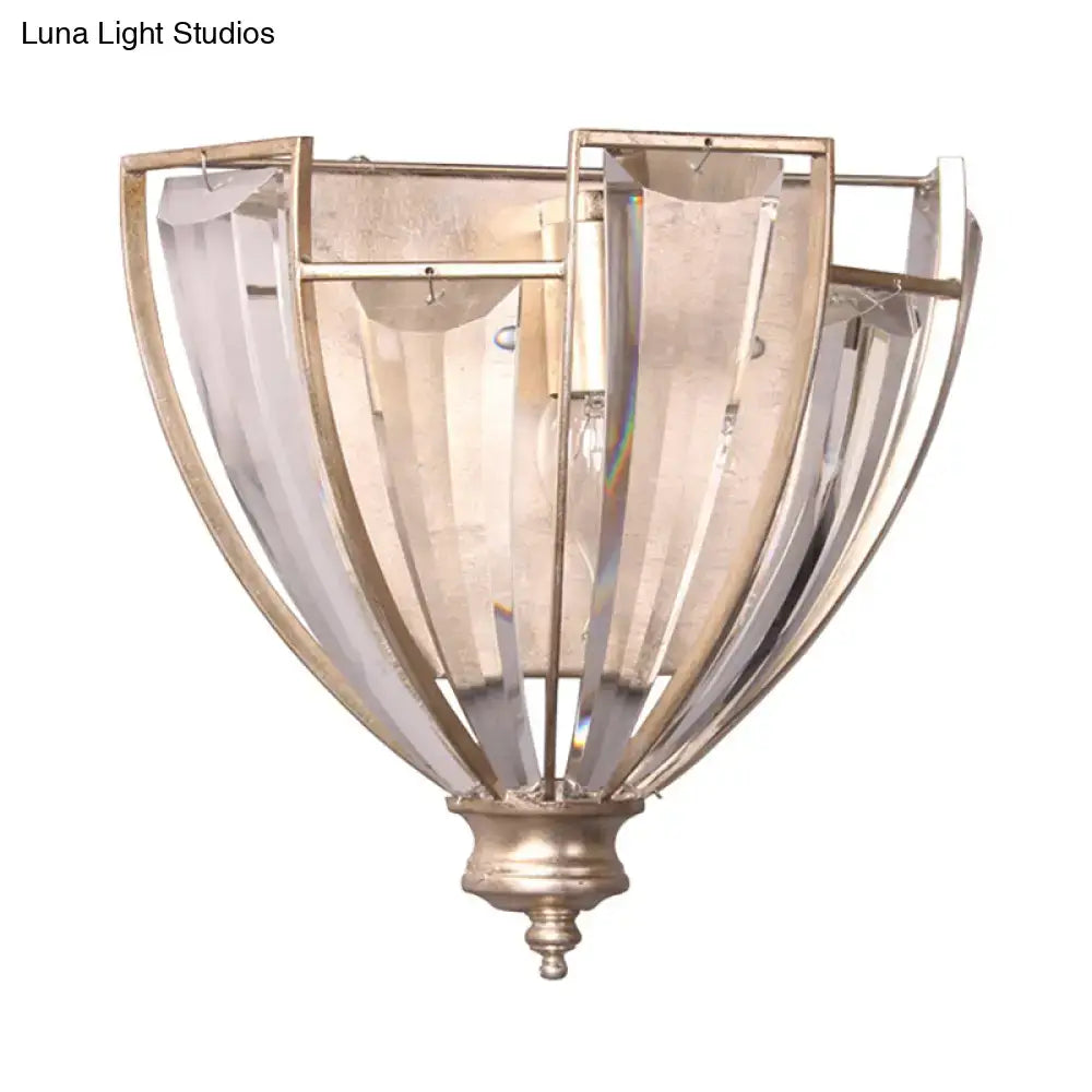 Antique brass curved wall sconce with ribbed glass for bedroom