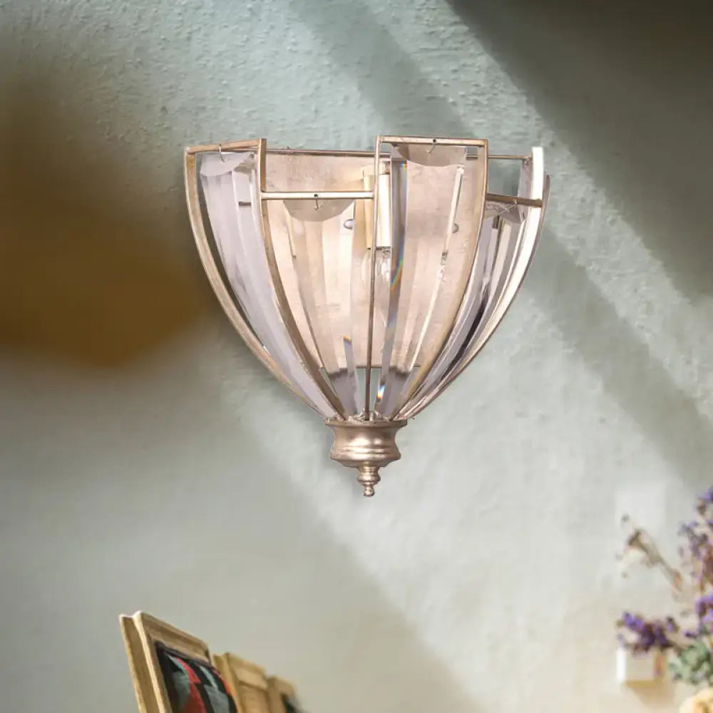 Antique brass curved wall sconce with ribbed glass for bedroom