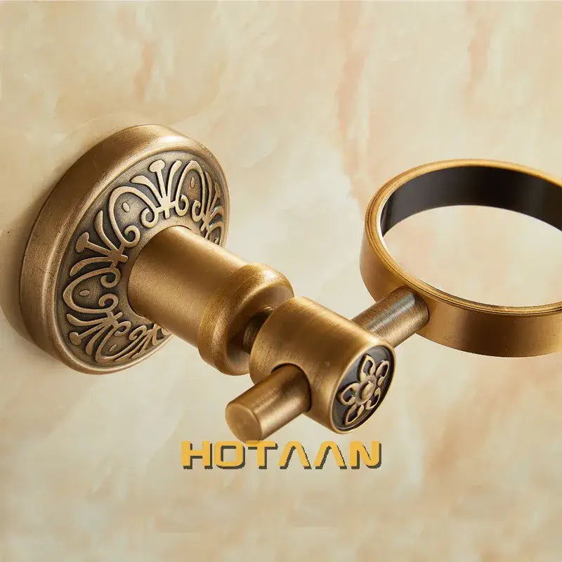 Antique brass floral towel ring soap dispenser holder bathroom accessory