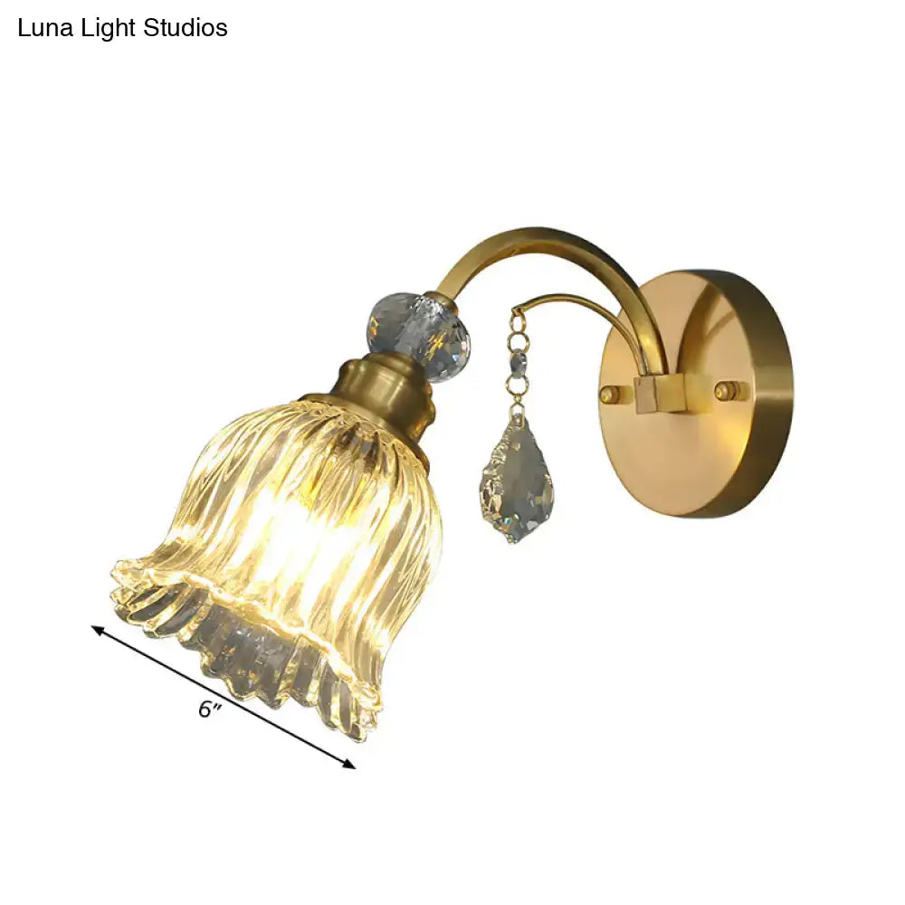 Antique brass flower wall sconce with crystals for living room