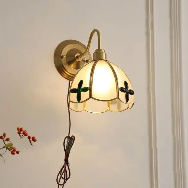 Antique brass glass clover wall sconce dining room light fixture