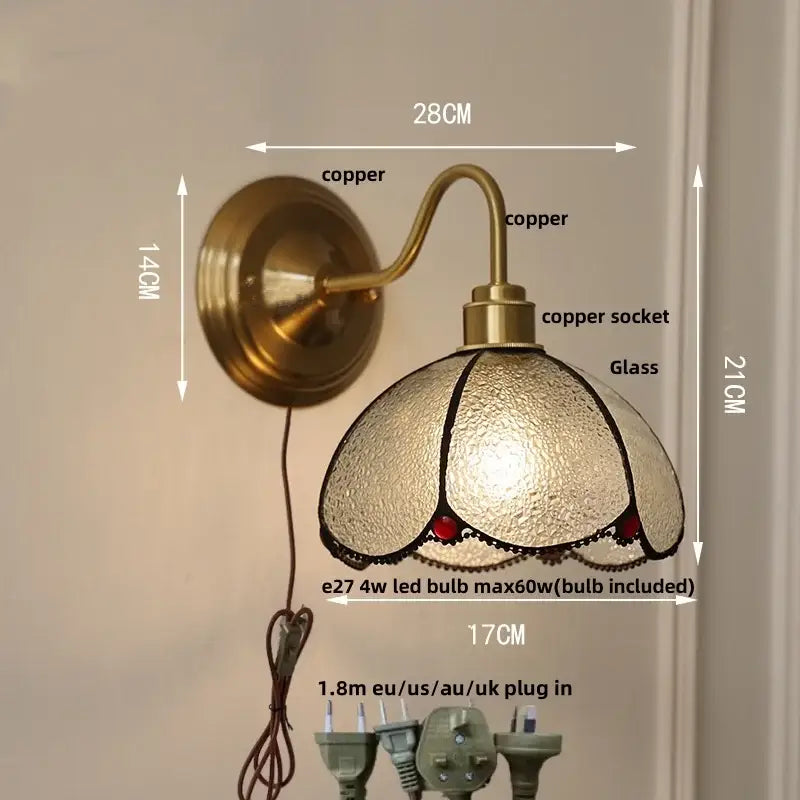 Antique brass glass clover wall sconce dining room light fixture