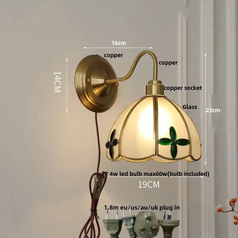 Antique brass glass clover wall sconce dining room light fixture
