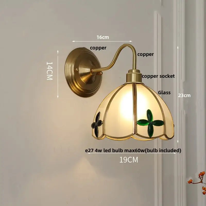 Antique brass glass clover wall sconce dining room light fixture