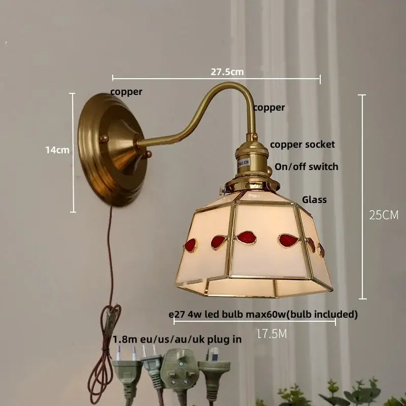 Antique brass glass clover wall sconce dining room light fixture