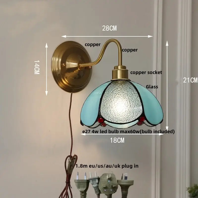 Antique brass glass clover wall sconce dining room light fixture