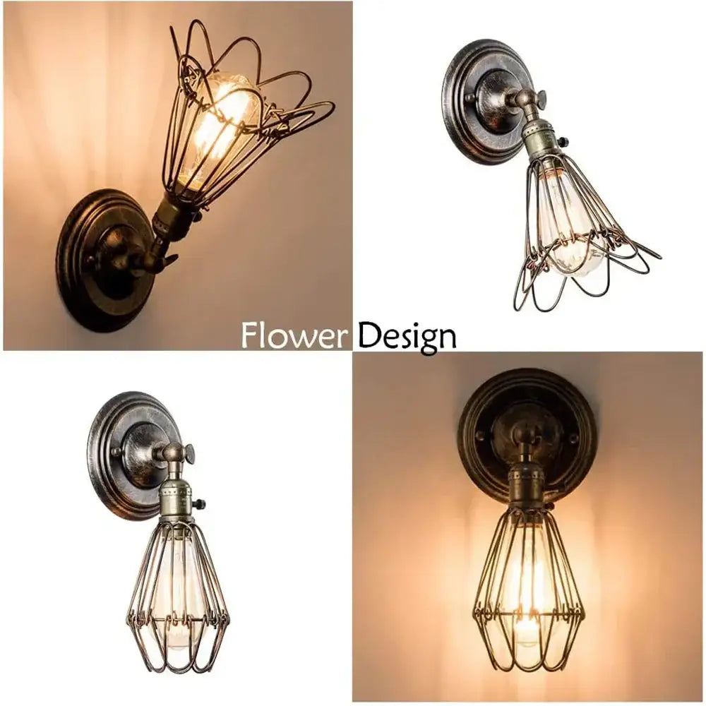 Antique brass industrial cage wall light – bedroom rustic sconce