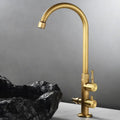 Antique brass outdoor faucet with dual control knobs for kitchens