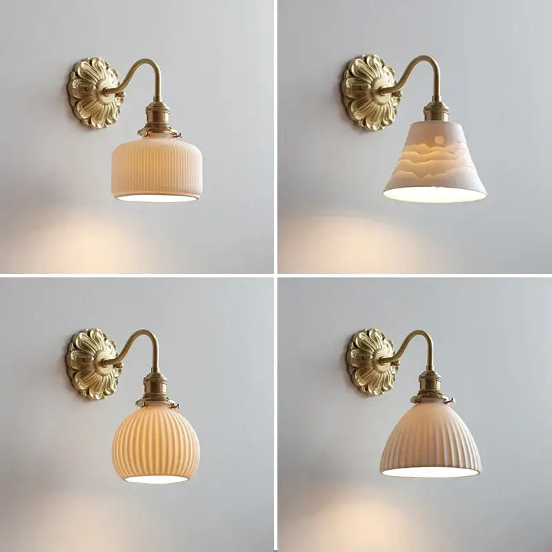 Antique brass ribbed glass wall lights bedroom ceramic led wall