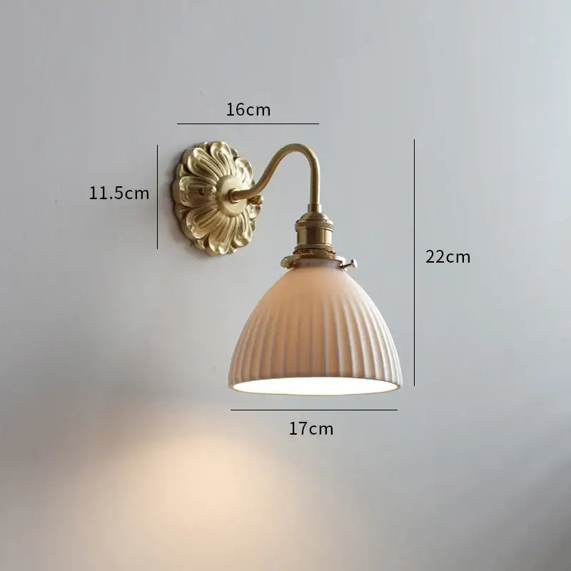 Antique brass ribbed glass wall lights bedroom ceramic led wall