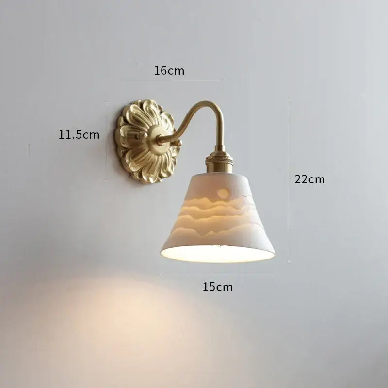 Antique brass ribbed glass wall lights bedroom ceramic led wall