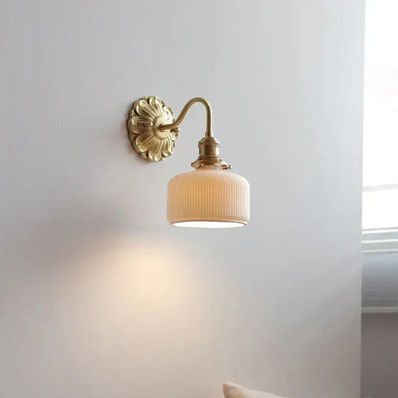 Antique brass ribbed glass wall lights bedroom ceramic led wall