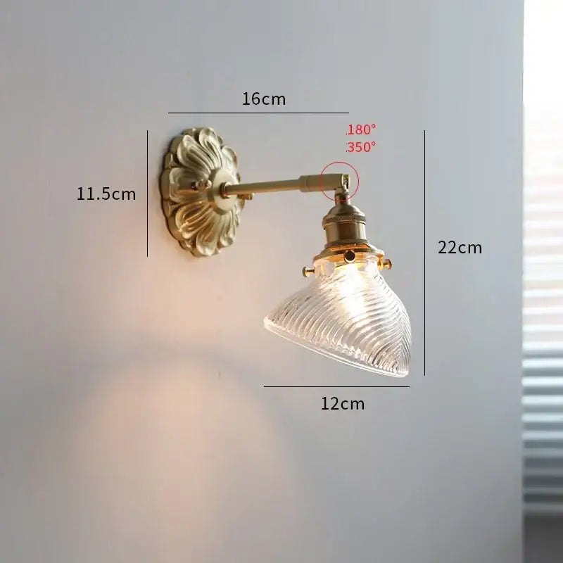 Antique brass ribbed glass wall lights bedroom sconce
