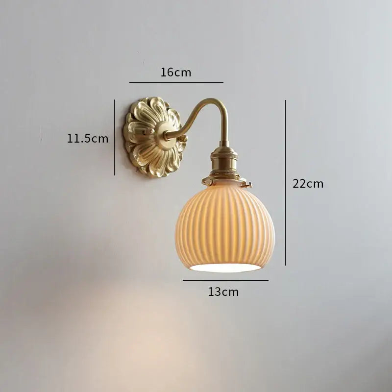 Antique brass ribbed glass wall lights bedroom sconce