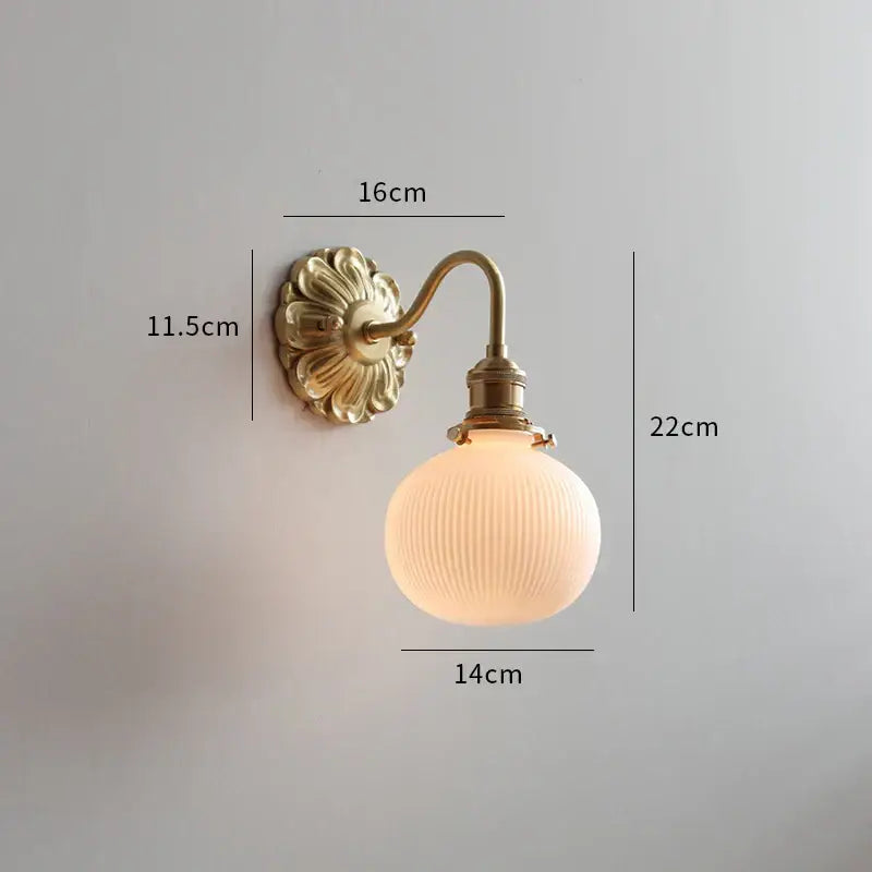 Antique brass ribbed glass wall lights bedroom sconce
