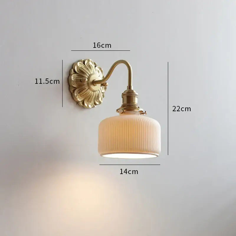 Antique brass ribbed glass wall lights bedroom sconce