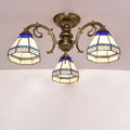 Antique brass stained glass bell ceiling light bedroom fixture