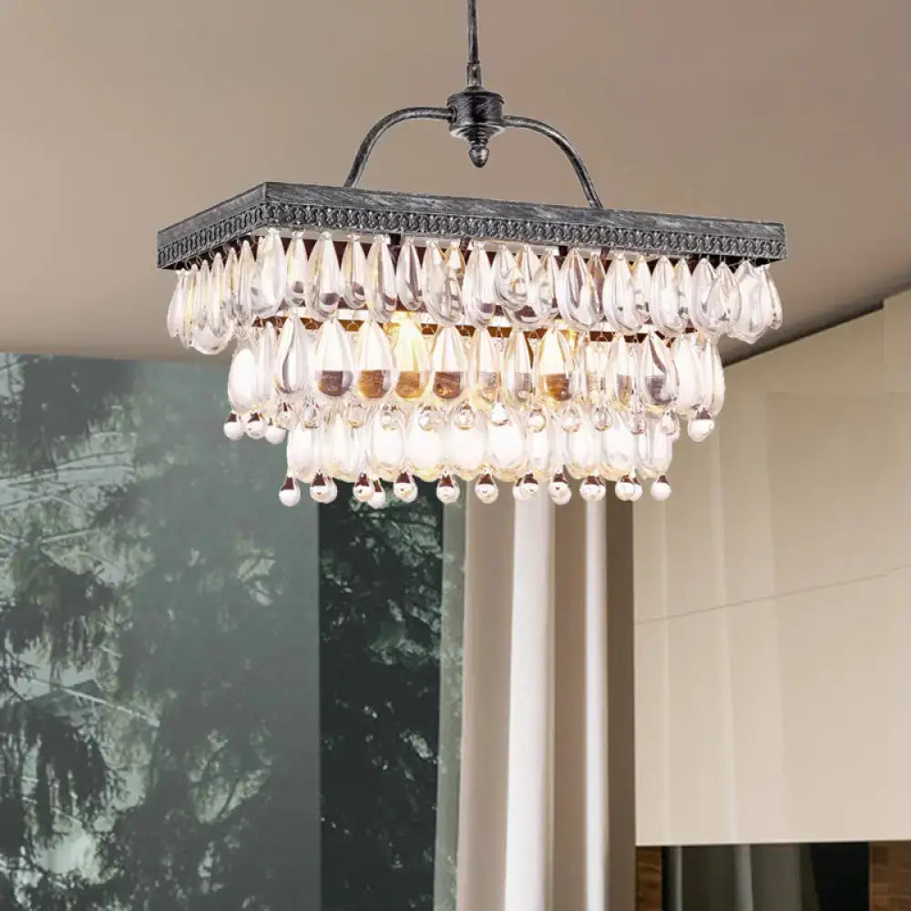 Antique bronze clear crystal rectangular chandelier dining room light