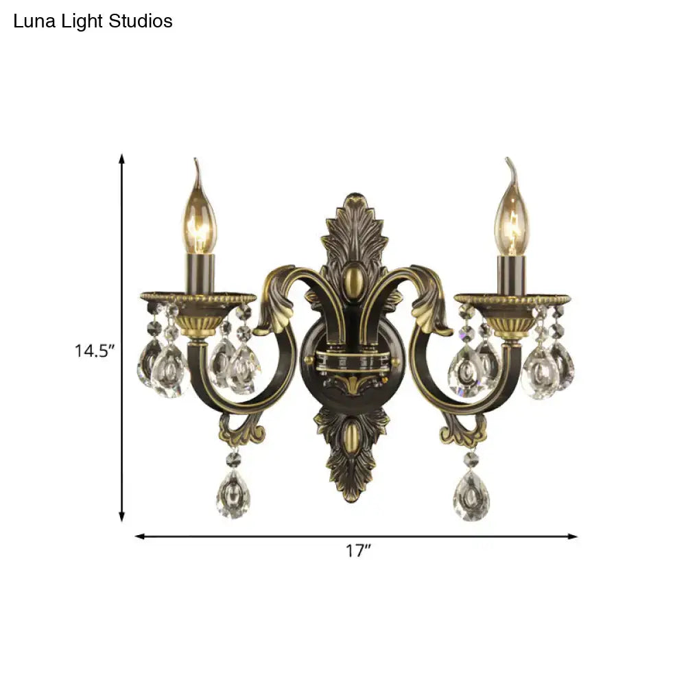 Antique bronze & gold nordic wall mount light living room crystal sconce