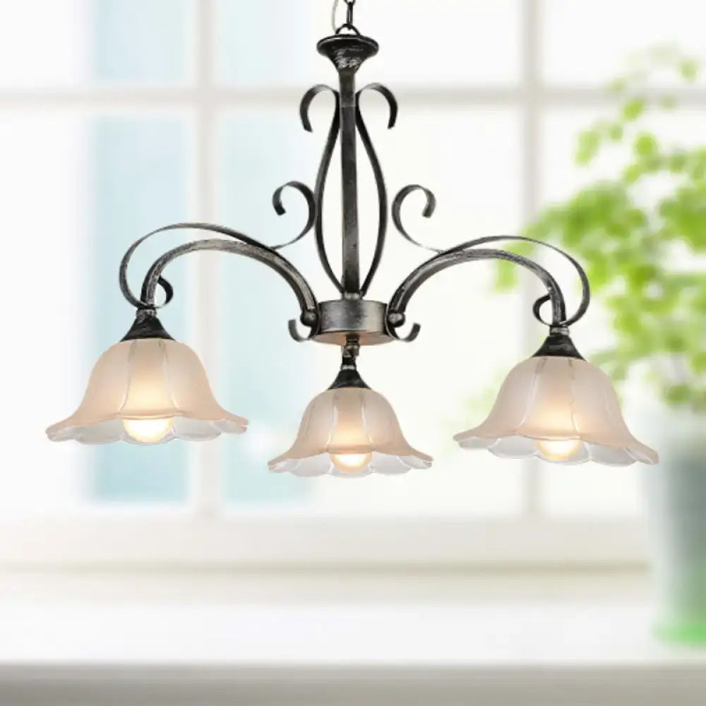 Antique bronze island pendant ceiling light with frosted glass shades