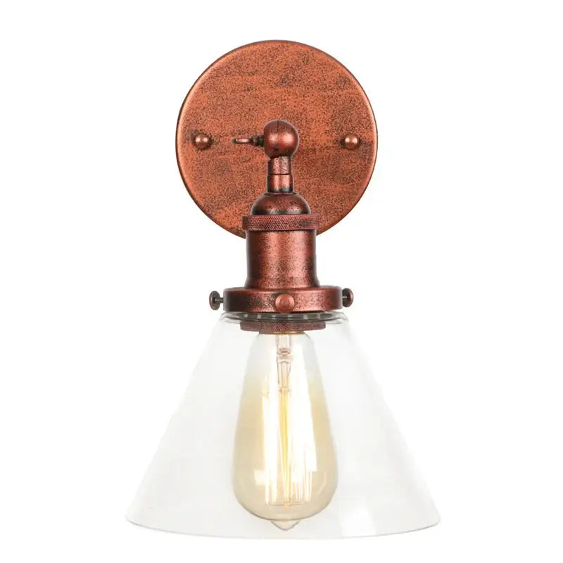 Antique copper industrial clear glass wall lamp bedroom sconce