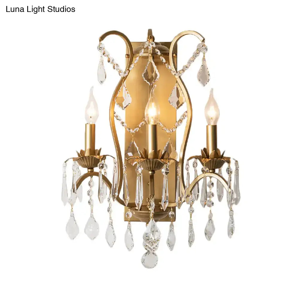 Antique gold candelabra wall light with crystals for dining room