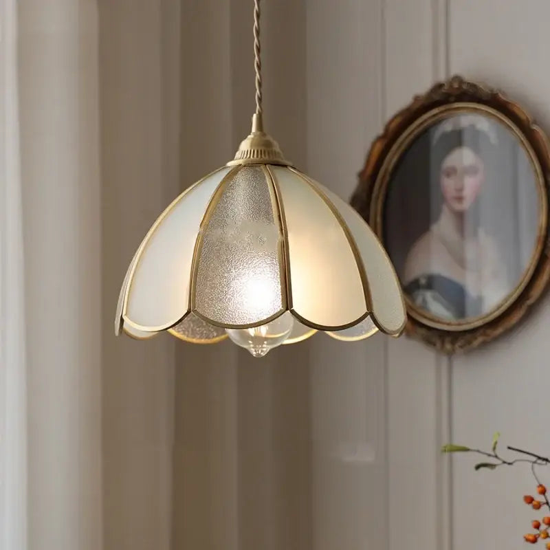 Antique gold petal glass led pendant lamp kitchen light fixture