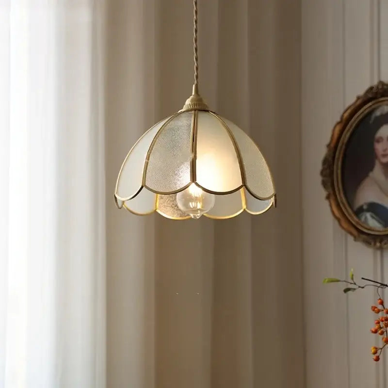Antique gold petal glass led pendant lamp kitchen light fixture