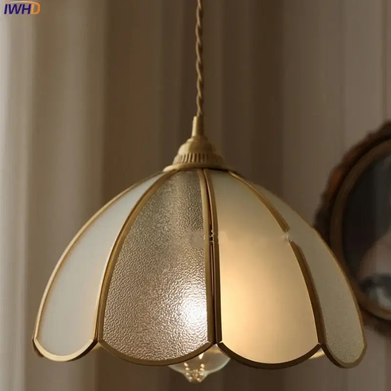 Antique gold petal glass led pendant lamp kitchen light fixture