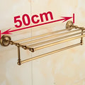 Antique ornate brass towel rack bathroom double tier shelf