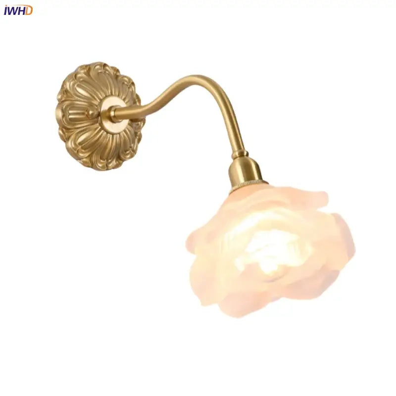 Antique pink rose glass wall lamp bedroom decorbites copper arm