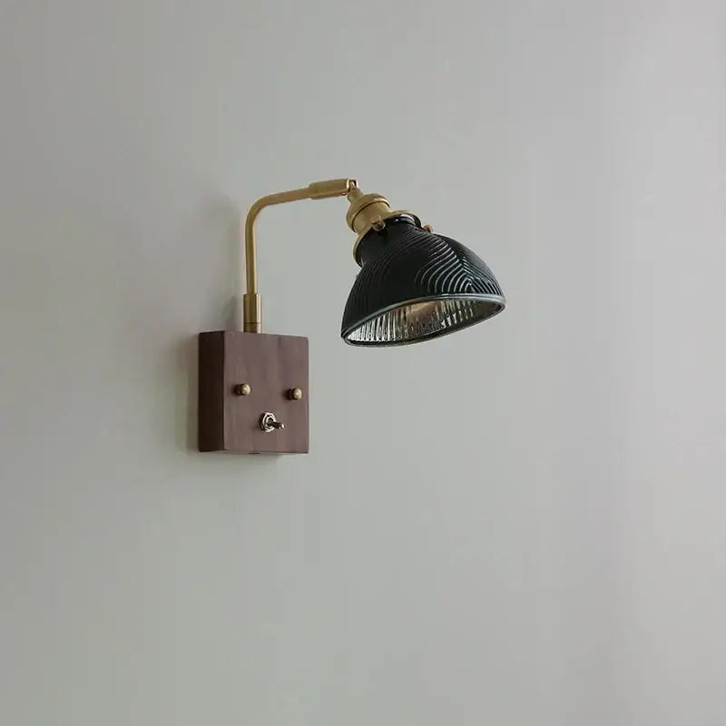 Antique walnut and brass clear glass wall light stair sconce