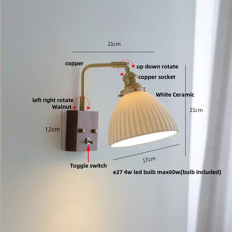 Antique walnut and brass clear glass wall light stair sconce