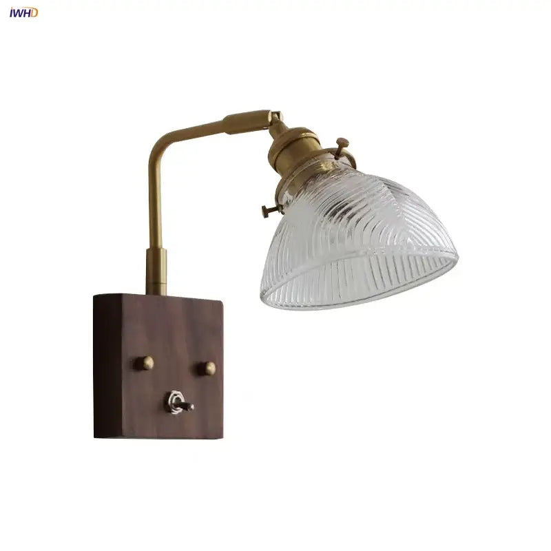 Antique walnut and brass clear glass wall light stair sconce