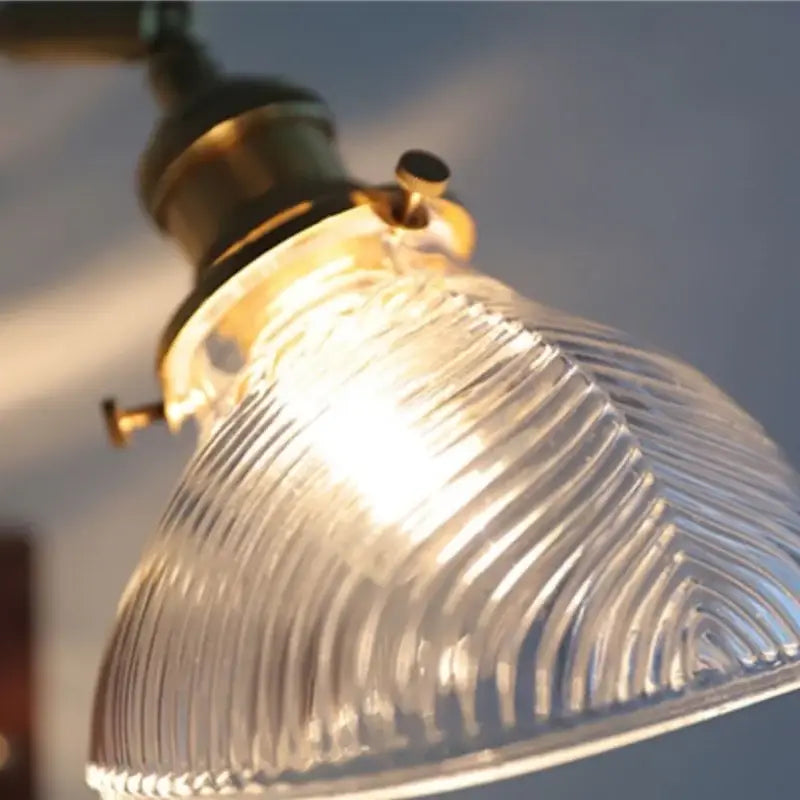 Antique walnut and brass clear glass wall light stair sconce