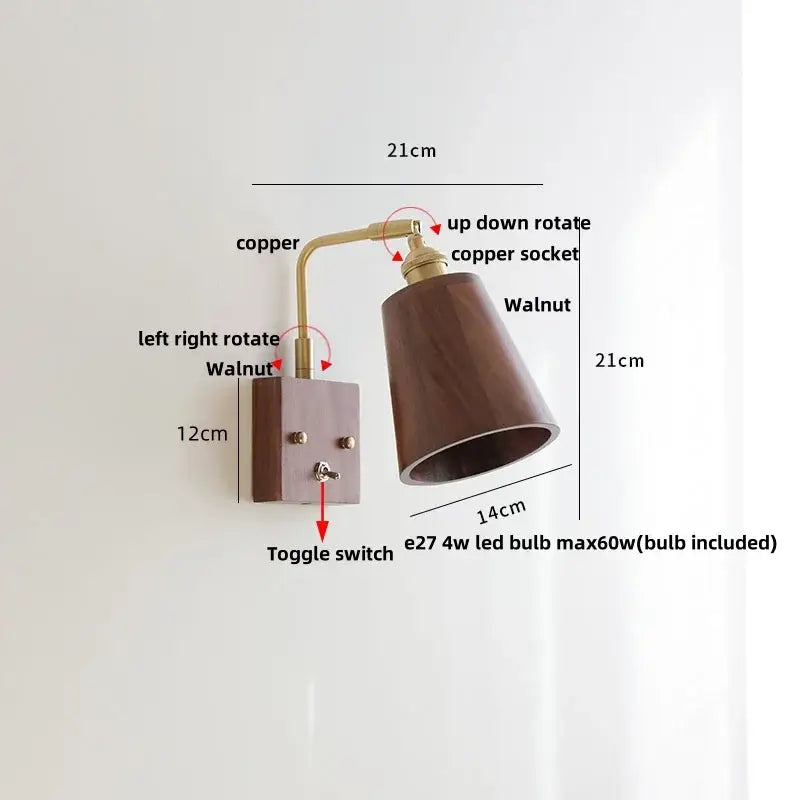 Antique walnut and brass clear glass wall light stair sconce