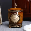 Antique antique wood and gold horse covered trash can living room