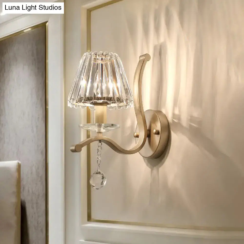 Antiqued gold crystal prism wall mount light – bedroom sconce