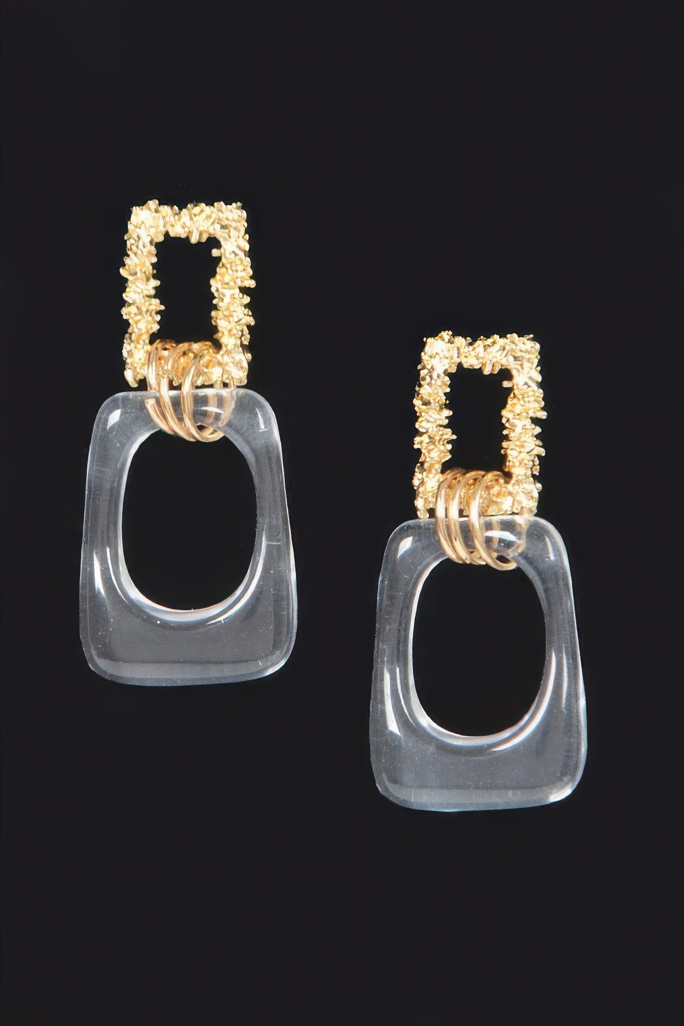 Vintage Metal Clear Dangle Earrings 2"