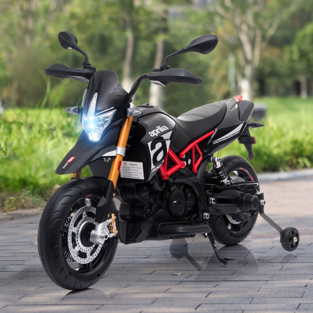 Aprilia Licensed Electric Kids Ride-On Motorcycle with Training Wheels - 12V Battery Powered