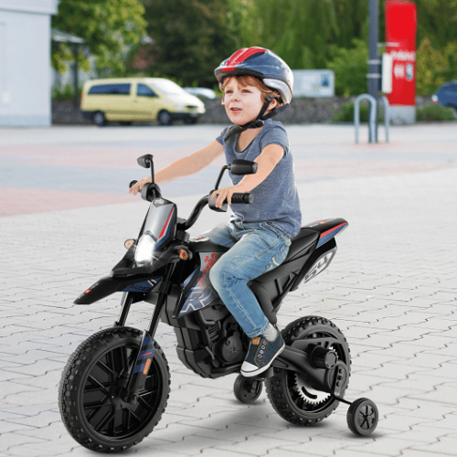 Aprilia Licensed Kids Ride On Motorcycle with 2 Training Wheels in Navy Blue