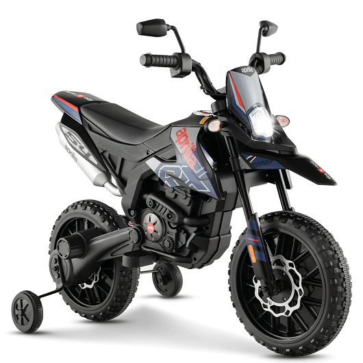 Aprilia Licensed Kids Ride On Motorcycle with 2 Training Wheels in Navy Blue