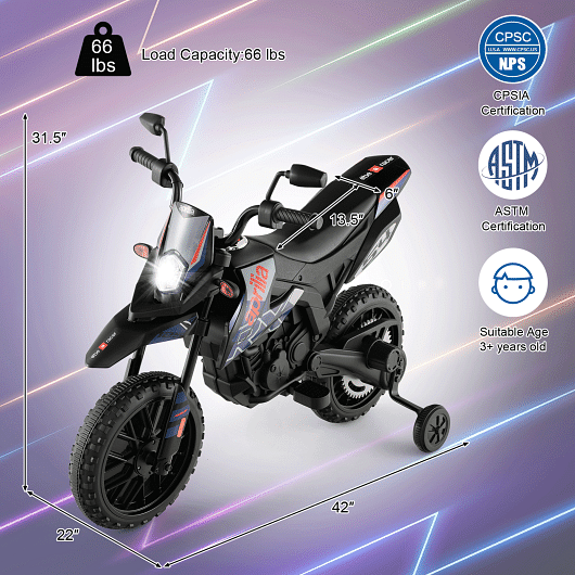 Aprilia Licensed Kids Ride On Motorcycle with 2 Training Wheels in Navy Blue