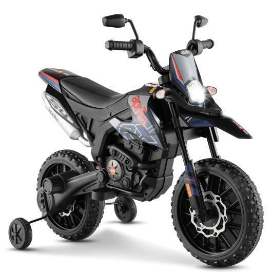 Aprilia Licensed Kids Ride On Motorcycle with 2 Training Wheels - Navy Blue