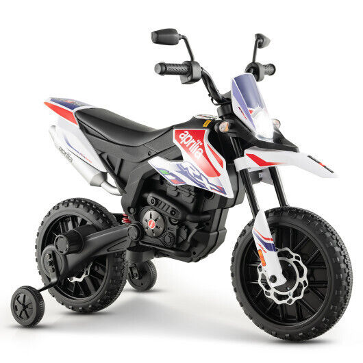 Aprilia Licensed Kids Ride On Motorcycle with 2 Training Wheels - White, Built to Last