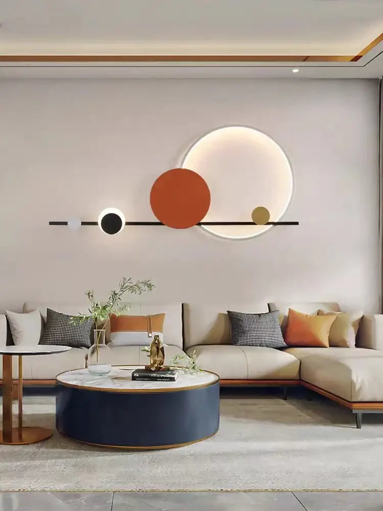 Art deco black and yellow circular led wall sconce dining room lamp