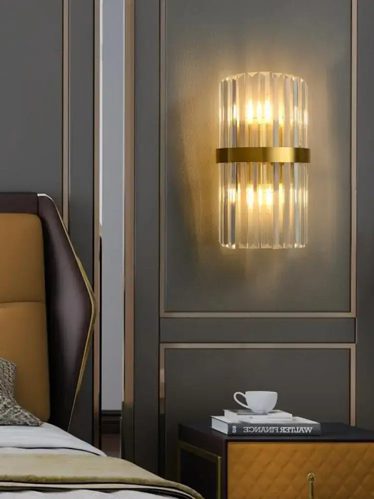 Art deco black & gold stainless wall sconce bedroom ribbed glass
