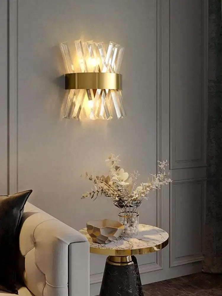 Art deco black & gold stainless wall sconce bedroom ribbed glass