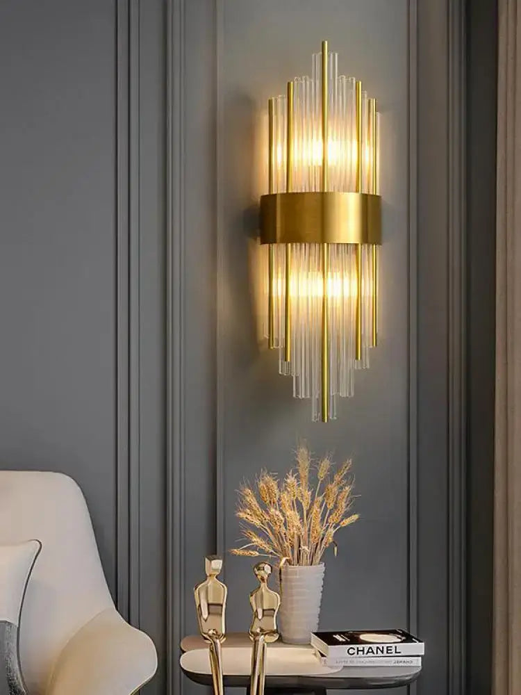 Art deco black & gold stainless wall sconce bedroom ribbed glass